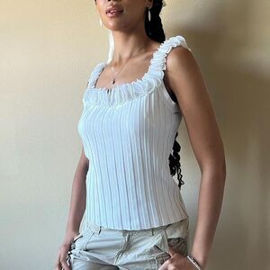 Bellidini White ribbed Tank Flower Trimmed neckline Large L